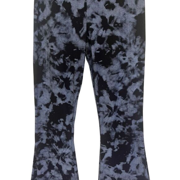 Pretty Little Thing Ribbed Tie Dye Flared Leg Pull-on Pants Blue Black Size 12 - Picture 3 of 6